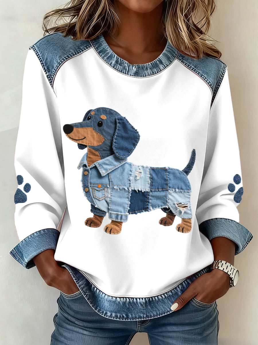 Brisa - Sweat femme avec motif patchwork et motif de teckel