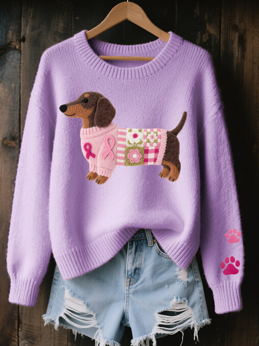 Alba – Pull en Tricot avec Motif de Teckel en Feutre de Laine