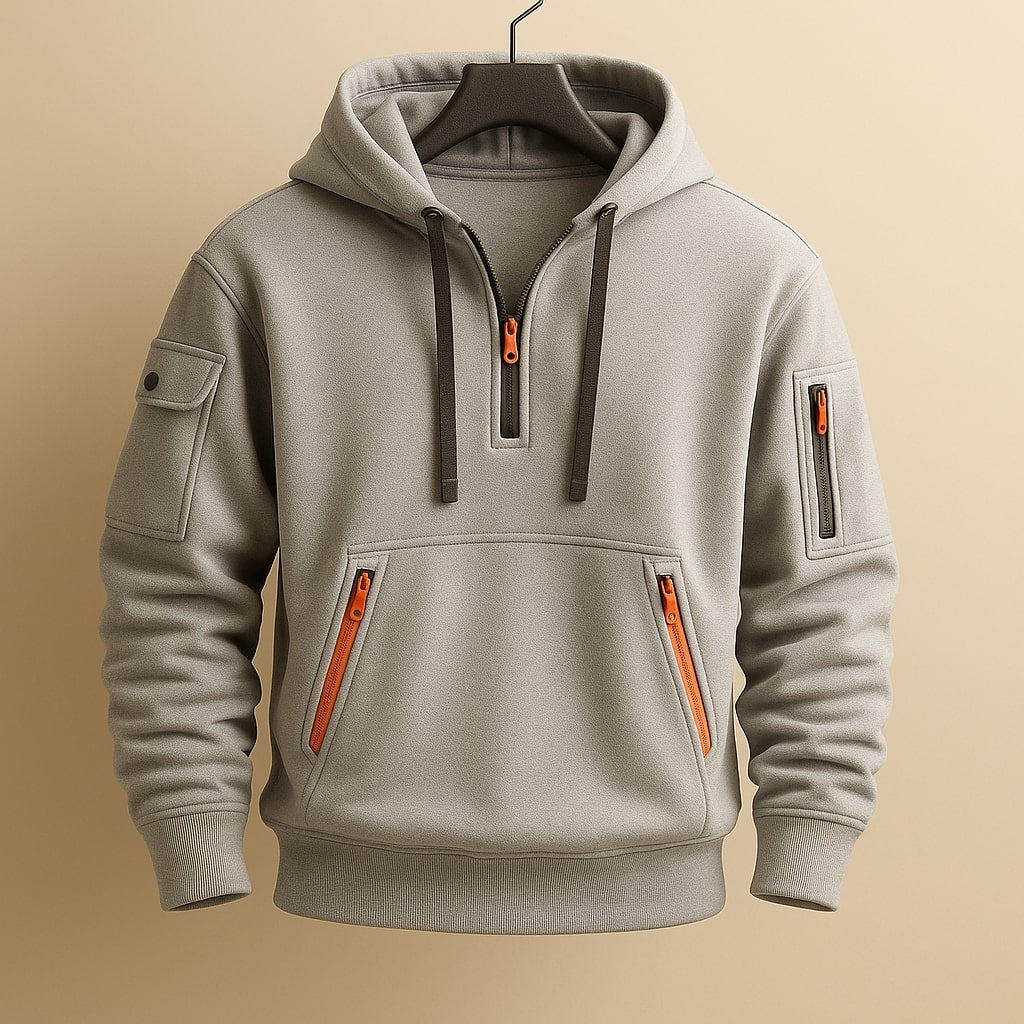 LOUIS & MARGOT | SWEAT À CAPUCHE EN MOLLETON À DEMI-ZIP POUR HOMME
