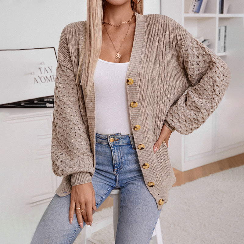 Eva™ | Gilet Tricoté Oversized à Col en V et Fermeture Boutonnée
