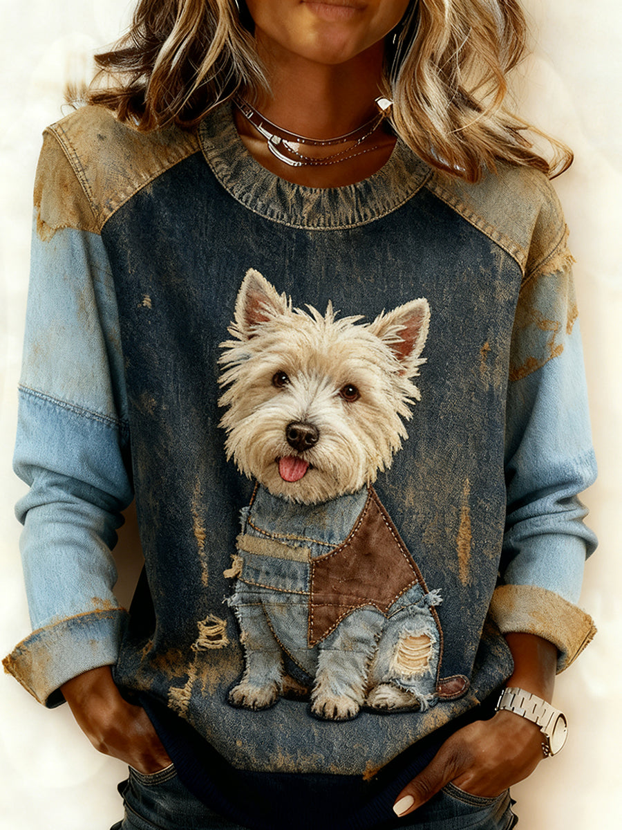Bella - Sweat-shirt confortable pour femme avec patchwork de style rétro et imprimé animalier