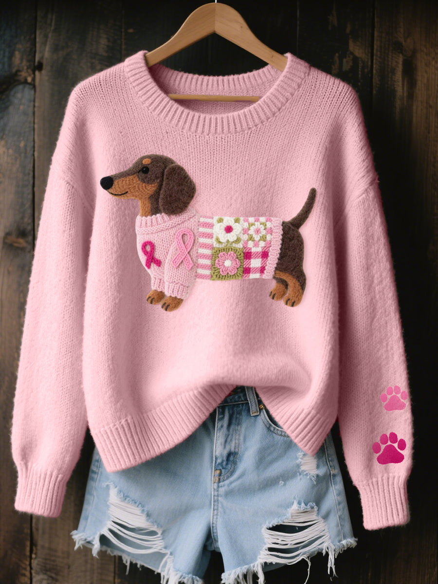Alba – Pull en Tricot avec Motif de Teckel en Feutre de Laine
