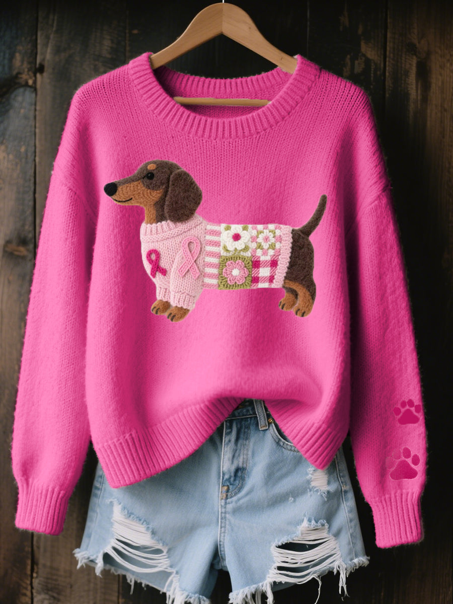 Alba – Pull en Tricot avec Motif de Teckel en Feutre de Laine