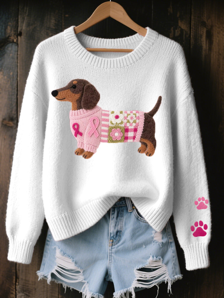 Alba – Pull en Tricot avec Motif de Teckel en Feutre de Laine