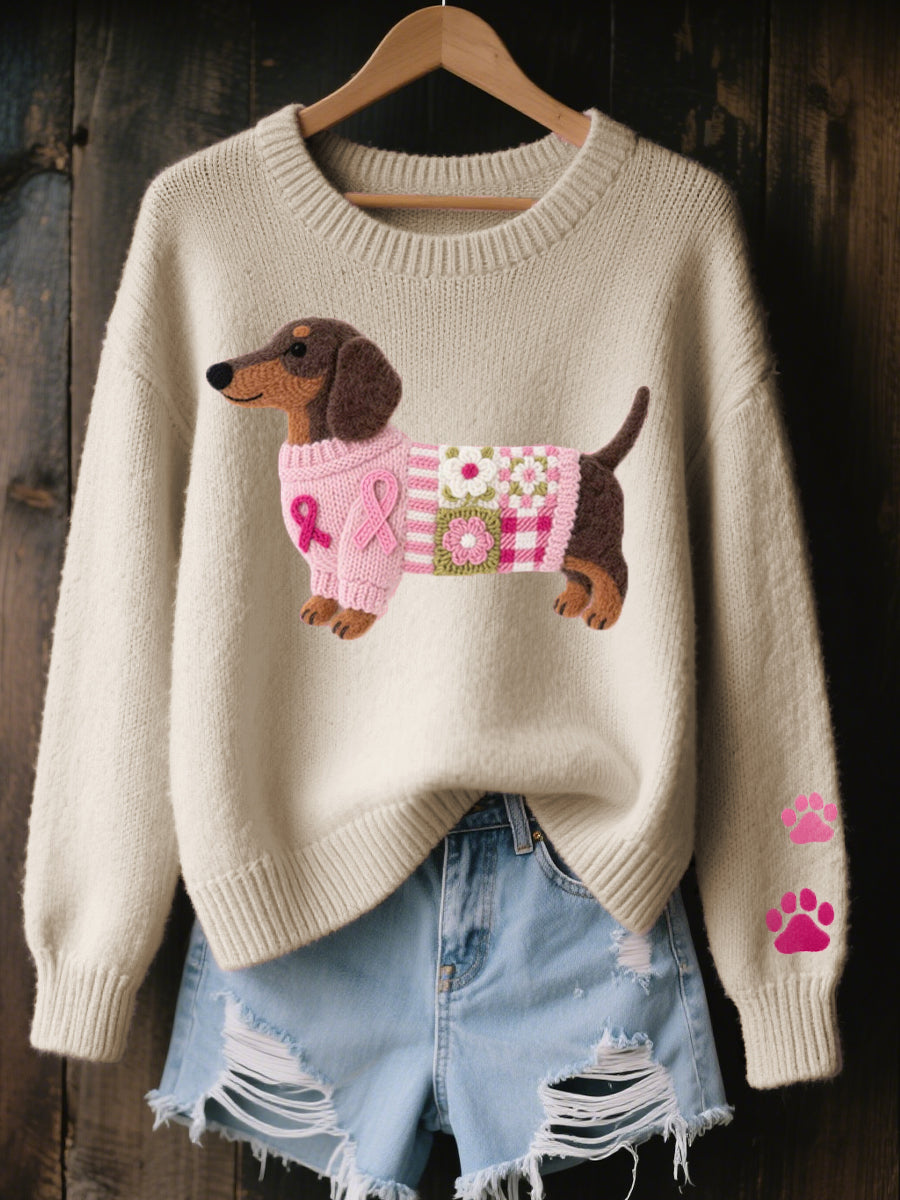 Alba – Pull en Tricot avec Motif de Teckel en Feutre de Laine