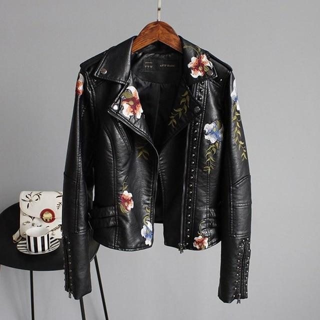 Jayzie | Veste en Cuir Brodée et Élégante
